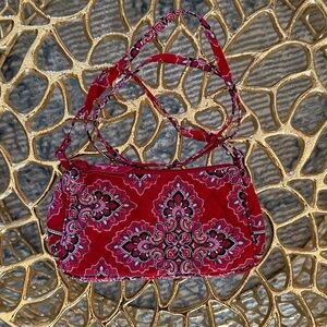 Vera Bradley Red and Black Crossbody Bag with Paisley Design